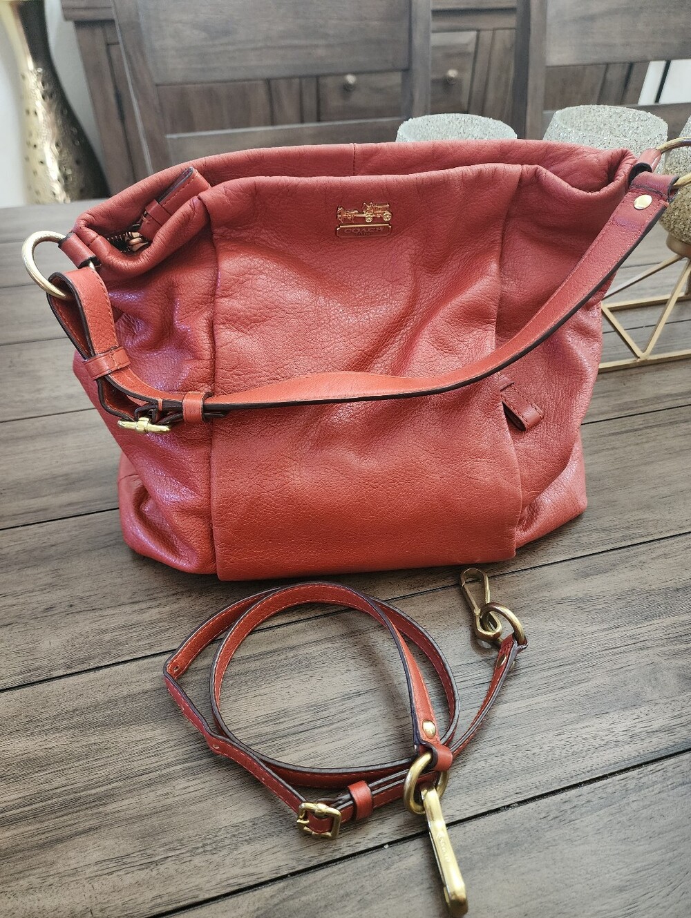Coach Burnt Orange Leather Hobo Bag with Removable Crossbody Strap
